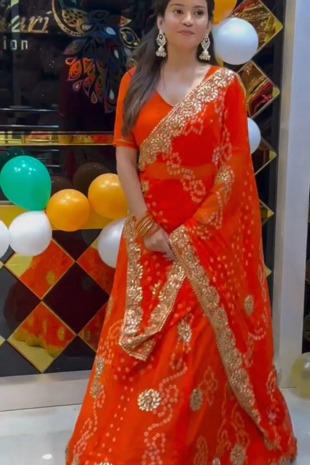 prime trendz new super hit badhani print  with embroidery gotta patti work  lehengha choli | orange 3